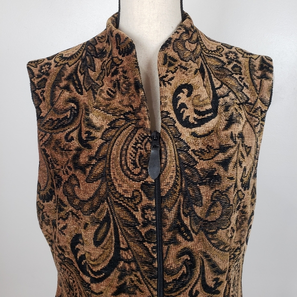 Vintage Emil Rutenberg Collection Brown & Black Paisley Tapestry Full Zip Vest L - Picture 6 of 15